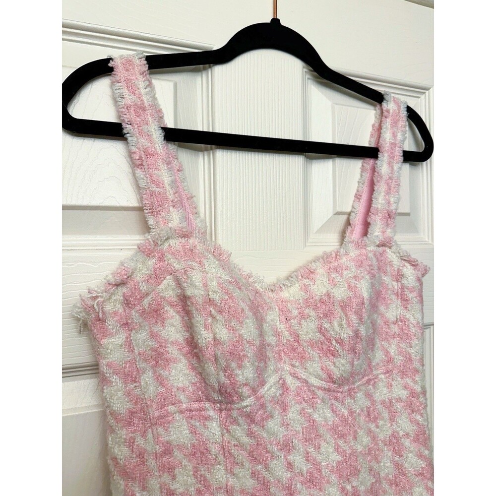 LoveShackFancy Tweed Mini Dress Women’s Size 6 Josalie Wool Houndstooth Pink New - Picture 5 of 10